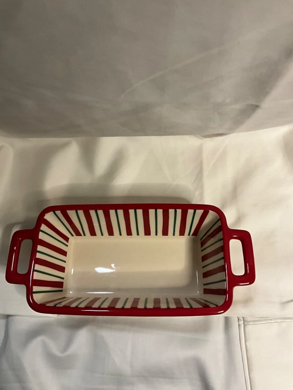 Holiday Time Ceramic Mini Loaf Pan Red and Green Polka Dots And Stripes